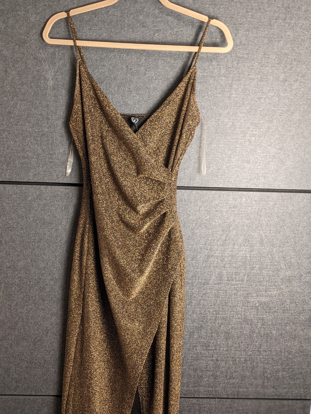 Windsor Metallic Gold Strapless Draped Slip Dress